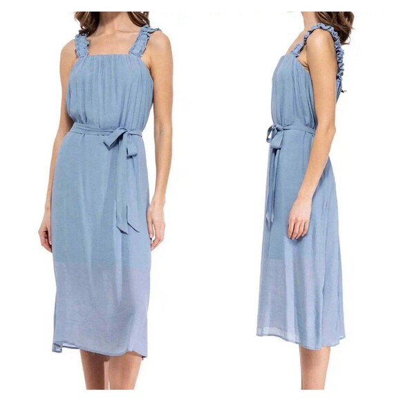NWT Bobeau Forever Blue Shirred Strap Midi Dress SIZE MEDIUM - Picture 1 of 10